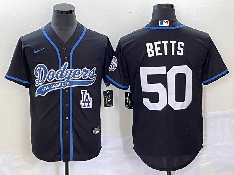 Men%27s Los Angeles Dodgers #50 Mookie Betts Black With Patch Cool Base Stitched Jersey->los angeles dodgers->MLB Jersey